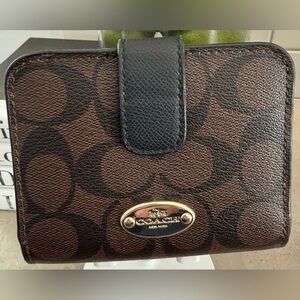 Coach Gold and Brown Logo Wallet